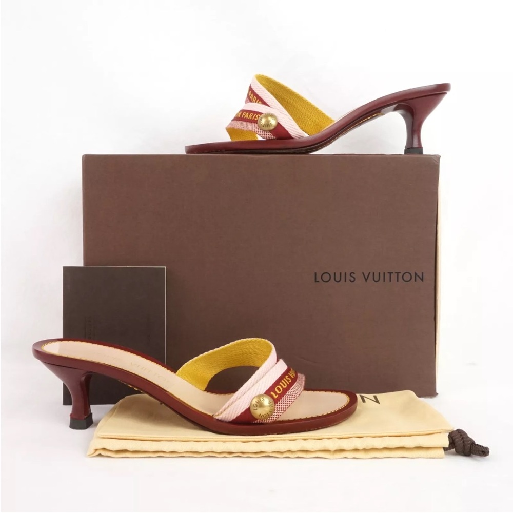 Louis Vuitton Vintage Double Strap Mule Heels In Burgundy Red - Women's EU 36.5